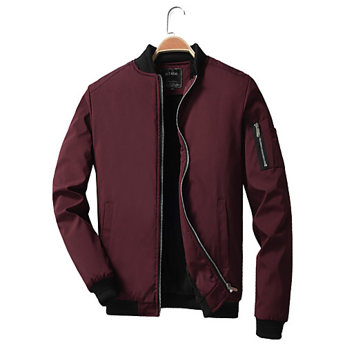 

Men's Hiking Jacket Winter Outdoor Solid Color Lightweight Fleece Lining Breathable Quick Dry Winter Jacket Cotton Full Length Visible Zipper Fishing Climbing Running Black Burgundy Dark Blue / Warm