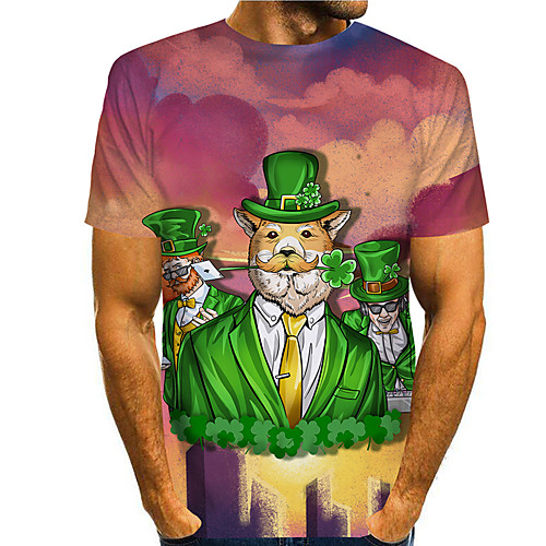 

Men's T shirt 3D Print Graphic Prints Character Saint Patrick Day 3D Print Short Sleeve Daily Tops Casual Fashion Green