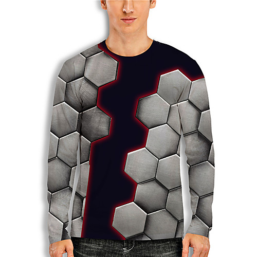 

Men's T shirt 3D Print 3D Cartoon 3D Print Long Sleeve Daily Tops Casual Fashion Gray