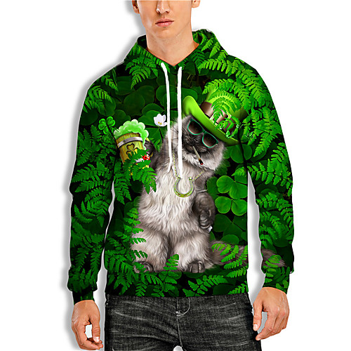 

Men's Pullover Hoodie Sweatshirt Graphic Prints Character Saint Patrick Day Print Daily Holiday 3D Print 3D Print Hoodies Sweatshirts Green