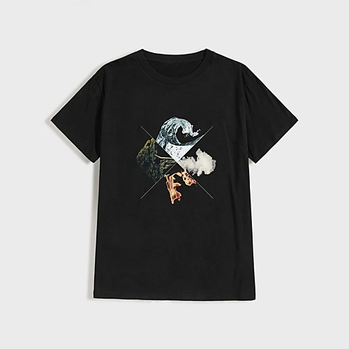 

Men's Unisex T shirt Hot Stamping Spray Plus Size Print Short Sleeve Casual Tops 100% Cotton Casual Fashion Black