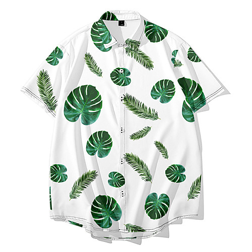 

Men's Shirt 3D Print Plants Button-Down 3D Print Short Sleeve Daily Tops Casual Fashion Hawaiian White Green