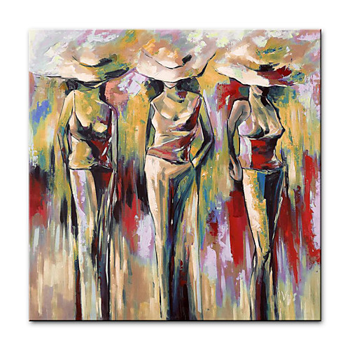 

Oil Painting Hand Painted Square Abstract People Modern Rolled Canvas (No Frame)