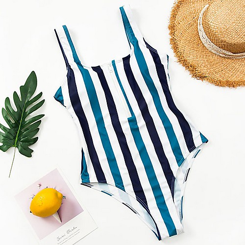 

Women's One Piece Monokini Swimsuit Tummy Control Slim Stripe Light Blue Black Blue Red Yellow Swimwear Bodysuit Bathing Suits New Fashion Sexy