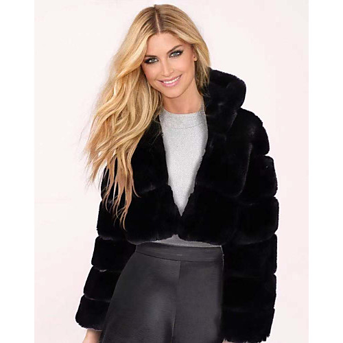 

Women's Solid Colored Basic Fall & Winter Faux Fur Coat Short Daily Long Sleeve Faux Fur Coat Tops Black