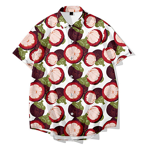 

Men's Shirt 3D Print Fruit Button-Down 3D Print Short Sleeve Daily Tops Casual Fashion Hawaiian White Red Yellow