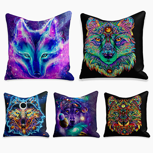 

5 pcs Linen Pillow Cover, Animal Simple Casual Square Polyester Traditional Classic