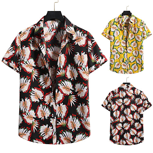 

Men's Shirt 3D Print Graphic Prints Print Short Sleeve Vacation Tops Black Yellow