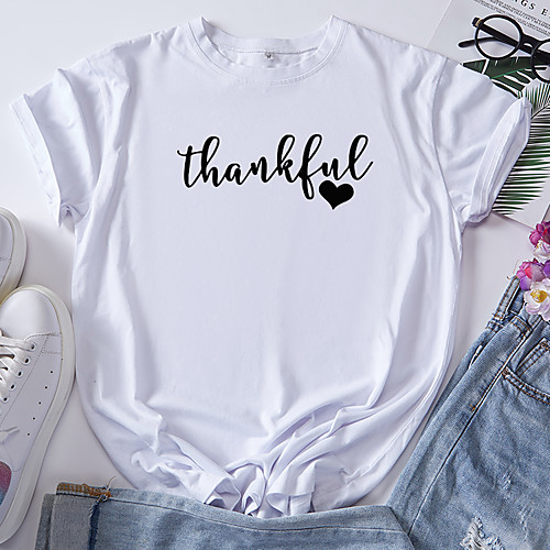 

Women's T shirt Graphic Heart Letter Print Round Neck Tops 100% Cotton Basic Basic Top White Black Blue