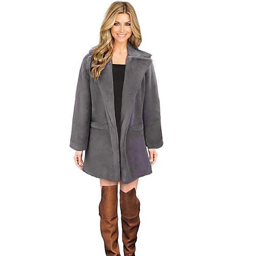 

Women's Teddy Coat Long Solid Colored Daily Black Fuchsia Camel Dark Gray S M L XL