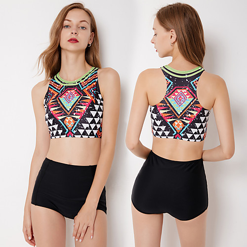 

Women's Tankini Two Piece Swimsuit Swimwear Breathable Quick Dry Sleeveless 2 Piece - Swimming Surfing Water Sports Painting Autumn / Fall Spring Summer