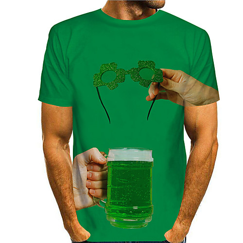 

Men's T shirt 3D Print Graphic Prints Beer Saint Patrick Day 3D Print Short Sleeve Daily Tops Casual Fashion Green