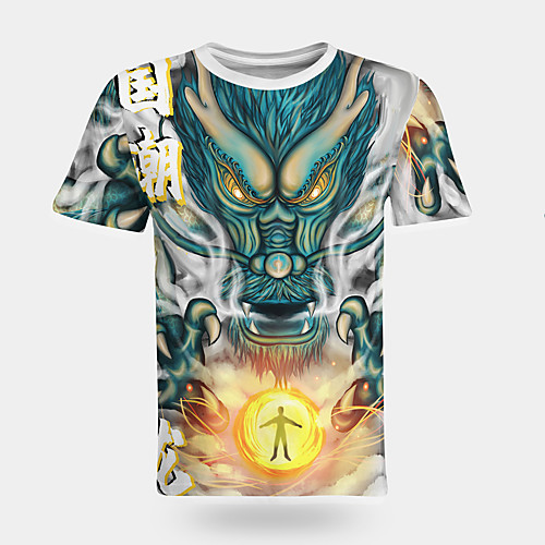 

Men's T shirt Dragon Graphic 3D Daily Holiday 3D Print 3D Print Hoodies Sweatshirts Green