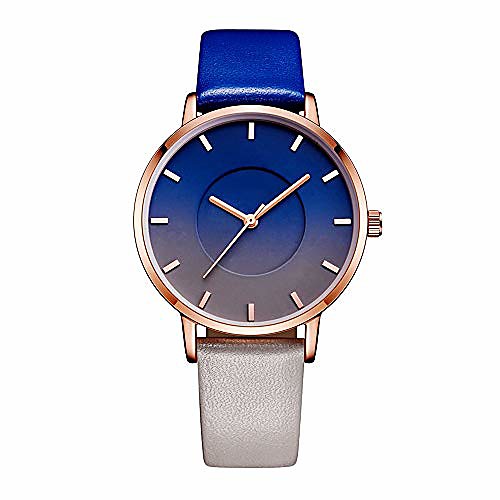 

Women's Quartz Easy Reader Watch with Gradient Blue Dial Analogue Display and Blue Leather Strap,Simple Waterproof Fashion Student Women's Watch Adapt to Ladies Girls