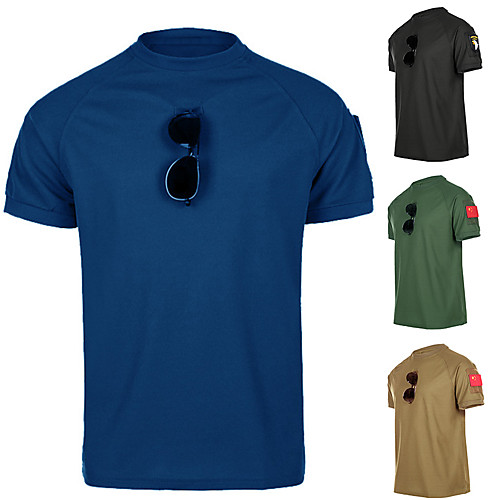 

Men's Hunting T-shirt Outdoor Breathable Bathroom Sink Faucets Quick Dry Ventilation Summer Solid Colored Top Polyester Short Sleeve Camping / Hiking Hunting Fishing Black Khaki Green