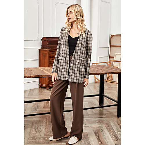 

Women's Plaid Spring & Fall Jacket Regular Daily Long Sleeve Cotton Blend Coat Tops khaki