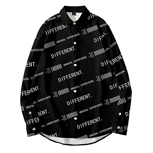 

Men's Shirt 3D Print Letter Button-Down 3D Print Long Sleeve Daily Tops Casual Fashion Hawaiian Black / White Blue-Green Black