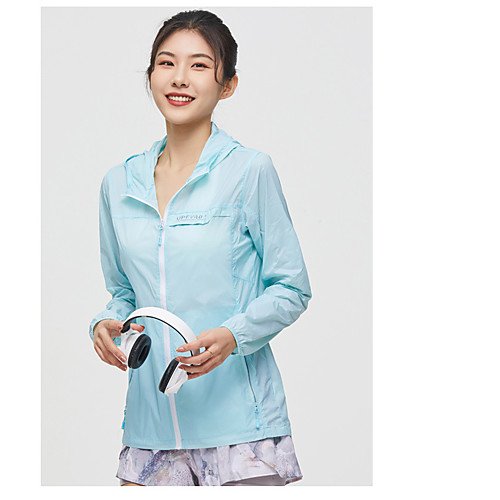 

Women's Hiking Skin Jacket Hiking Windbreaker Outdoor Solid Color Packable Lightweight UV Sun Protection Breathable Outerwear Jacket Top Single Slider Fishing Climbing Running White Pink Light Blue
