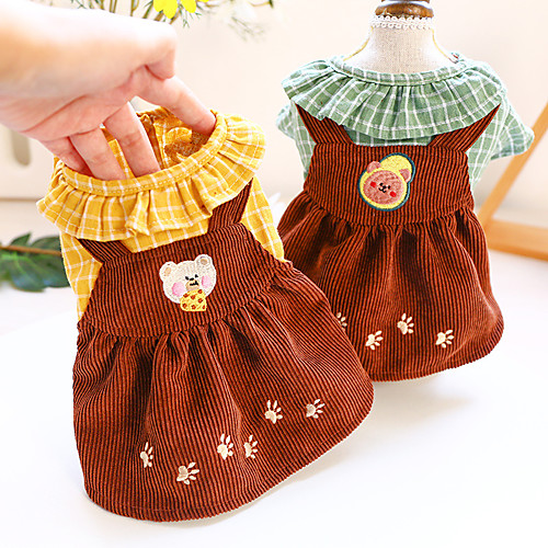 

Dog Cat Dress Plaid Elegant Adorable Cute Dailywear Casual / Daily Dog Clothes Puppy Clothes Dog Outfits Breathable Yellow Green Costume for Girl and Boy Dog Polyester XS S M L XL