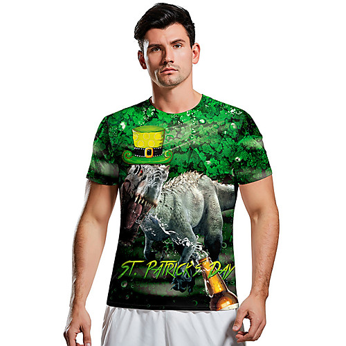 

Men's T shirt 3D Print Graphic Prints Saint Patrick Day Animal 3D Print Short Sleeve Casual Tops Fashion Classic Green Dark Green