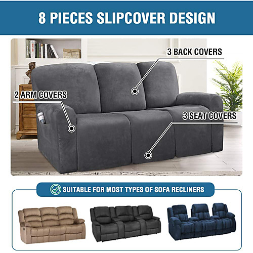Sectional Recliner Sofa Slipcover 1 Set Of 8 Pieces Microfiber Stretch High Elastic Quality Velvet Cover For 3 Seats Cushion Furniture Protector 2021 Us 91 69 - 3 Seater Recliner Sofa Slipcovers