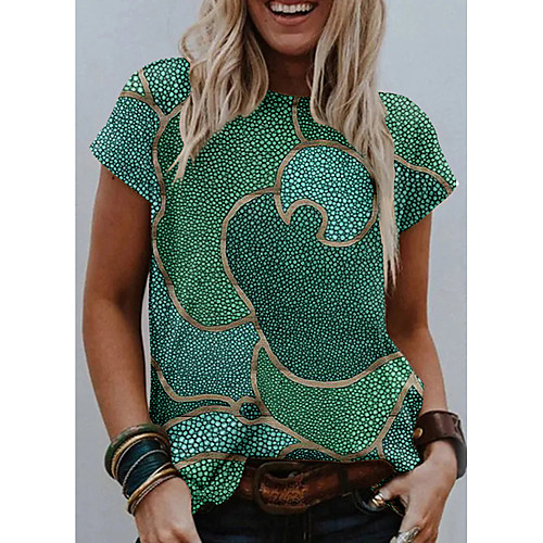 

Women's T shirt Graphic Print Round Neck Tops Basic Basic Top Green