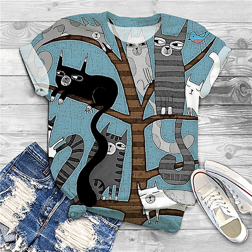 

Women's Plus Size Print Cat Graphic Animal T shirt Large Size Round Neck Short Sleeve Tops Big Size