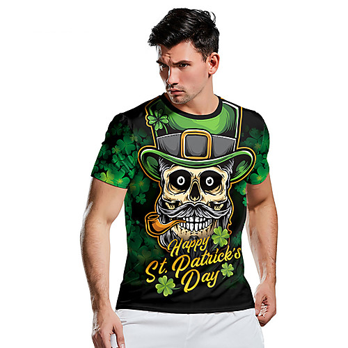 

Men's T shirt 3D Print Graphic Prints Saint Patrick Day Animal 3D Print Short Sleeve Casual Tops Fashion Classic Green Dark Green Brown