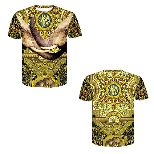 

Men's T shirt 3D Print 3D Rivet Mesh Short Sleeve Casual Tops Yellow