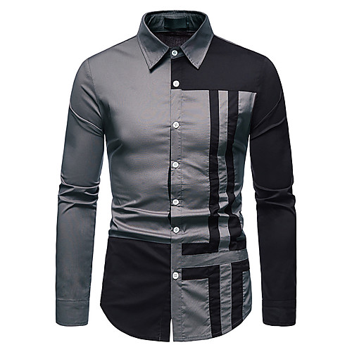 

Men's Shirt Other Prints Geometry Patchwork Long Sleeve Casual Tops Black Wine Gray
