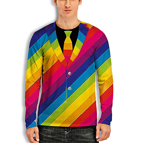 

Men's T shirt 3D Print 3D Rainbow 3D Print Long Sleeve Daily Tops Casual Fashion Rainbow