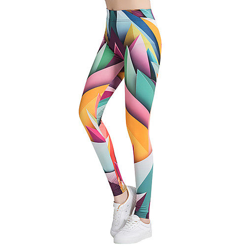 

Women's High Waist Yoga Pants Leggings Bottoms Tummy Control Butt Lift Breathable Rainbow Yoga Fitness Gym Workout Winter Sports Activewear Stretchy Slim / Athletic / Athleisure