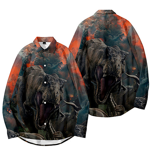 

Men's Shirt 3D Print Dinosaur Animal Button-Down 3D Print Long Sleeve Daily Tops Casual Fashion Hawaiian Black Red Orange