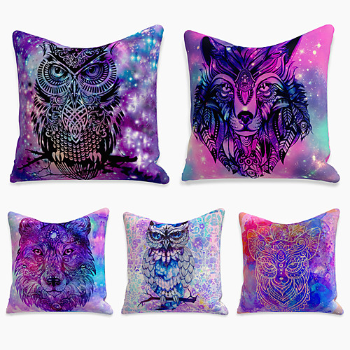 

5 pcs Linen Pillow Cover, Animal Simple Casual Square Polyester Traditional Classic