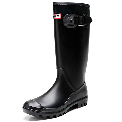 

Women's Boots Chunky Heel Round Toe Mid Calf Boots Classic Daily PVC Solid Colored Almond Black Pink / Mid-Calf Boots