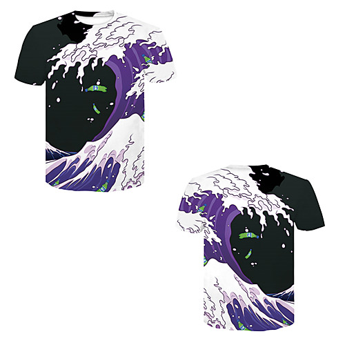 

Men's T shirt 3D Print 3D Rivet Mesh Short Sleeve Casual Tops Purple