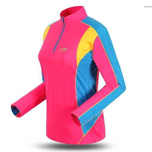 

Women's T shirt Hiking Tee shirt Long Sleeve Stand Collar Tee Tshirt Top Outdoor Lightweight Breathable Quick Dry Soft Autumn / Fall Spring Spandex Polyester Patchwork White Purple Yellow Fishing