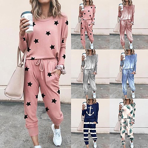 

Women's Sweatsuit 2 Piece Set Tie Dye Drawstring Loose Fit Crew Neck Tie Dye Cute Sport Athleisure Clothing Suit Long Sleeve Warm Soft Comfortable Everyday Use Causal Exercising General Use / Winter