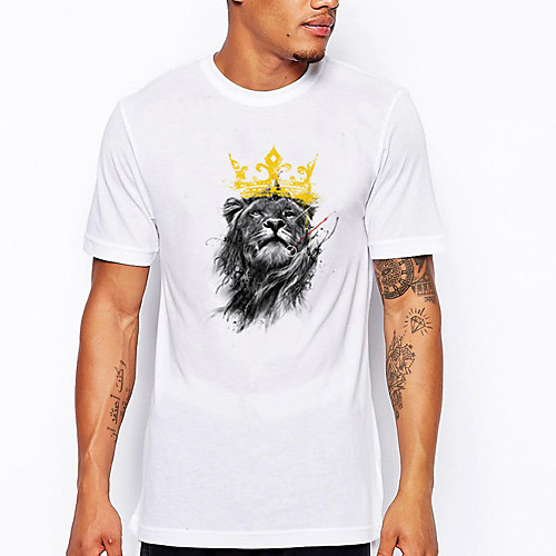 

Men's Unisex T shirt Hot Stamping Lion Animal Plus Size Print Short Sleeve Daily Tops 100% Cotton Basic Casual White