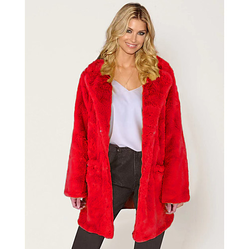

Women's Solid Colored Fall & Winter Faux Fur Coat Short Daily Long Sleeve Faux Fur Coat Tops White