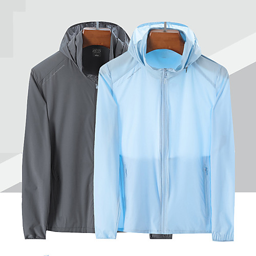 

Men's Waterproof Hiking Jacket Hiking Skin Jacket Hiking Windbreaker Outdoor Solid Color Packable Waterproof Lightweight UV Sun Protection Jacket Hoodie Top Nylon Elastane Full Length Visible Zipper