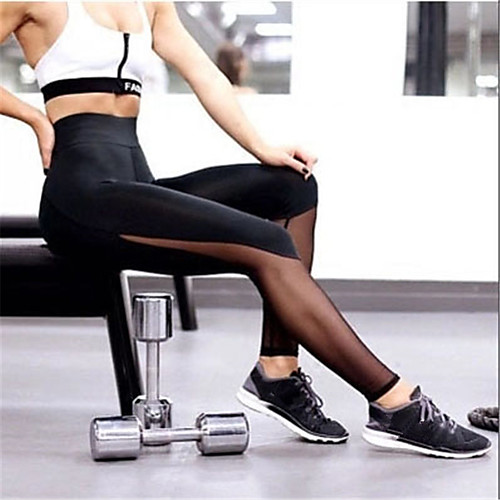 

Women's High Waist Running Tights Leggings Athletic Bottoms Mesh Gym Workout Jogging Training Exercise Breathable Quick Dry Moisture Wicking Sport Solid Colored Black / Micro-elastic