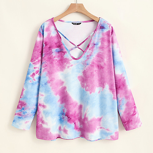 

Women's Plus Size Print Tie Dye T shirt Large Size V Neck Long Sleeve Tops Big Size