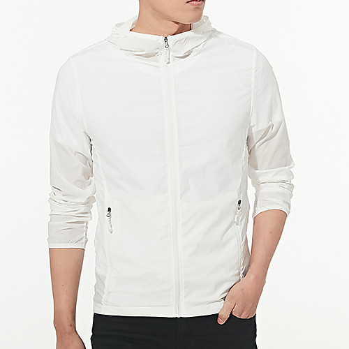 

Men's Hiking Skin Jacket Hiking Windbreaker Outdoor Solid Color Packable Waterproof Lightweight UV Sun Protection Outerwear Jacket Top Fishing Climbing Running White Grey Light Grey Dark Blue