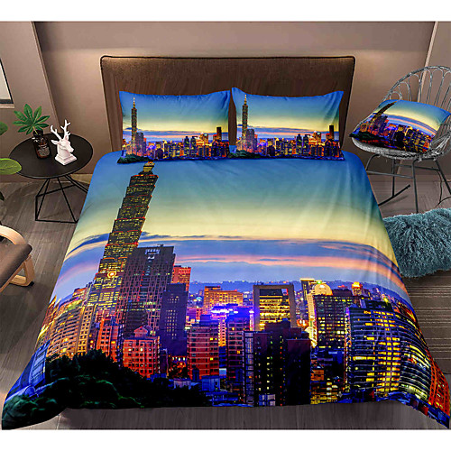 

City View 3-Piece Duvet Cover Set Hotel Bedding Sets Comforter Cover with Soft Lightweight Microfiber, Include 1 Duvet Cover, 2 Pillowcases for Double/Queen/King(1 Pillowcase for Twin/Single)