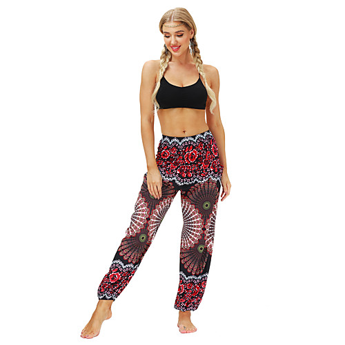 

Women's Yoga Pants Side Pockets Harem Bloomers Bottoms Breathable Quick Dry Bohemian Red Yoga Fitness Gym Workout Sports Activewear / Casual / Athleisure