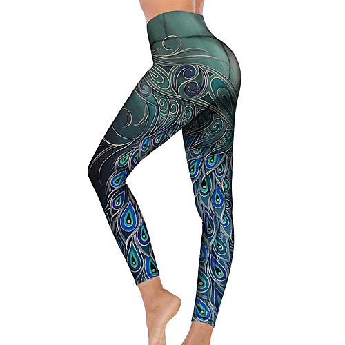 

21Grams Women's High Waist Yoga Pants Cropped Leggings Tummy Control Butt Lift Breathable Peacock Jade Fitness Gym Workout Running Winter Sports Activewear High Elasticity