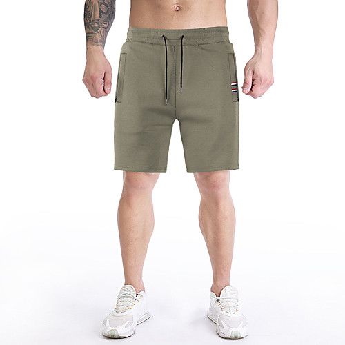 

Men's High Waist Running Shorts Athletic Shorts Bottoms Drawstring Zipper Pocket Fitness Gym Workout Running Training Exercise Breathable Quick Dry Soft Sport Solid Colored Black Army Green Dark Gray