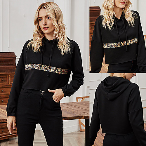 

Women's Hoodie Pullover Leopard Print Patchwork Hoodie Sport Athleisure Hoodie Top Long Sleeve Breathable Soft Comfortable Everyday Use Casual Daily Outdoor