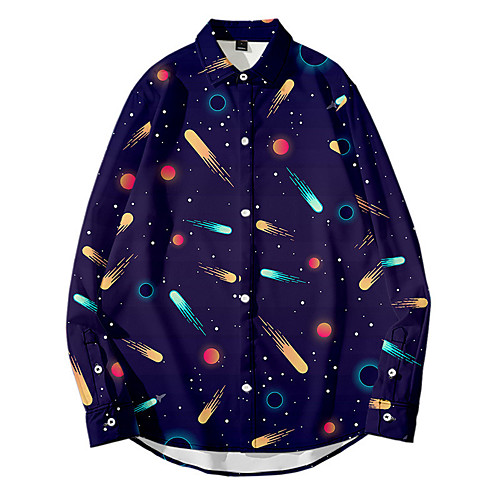 

Men's Shirt 3D Print Galaxy Button-Down 3D Print Long Sleeve Daily Tops Casual Fashion Hawaiian White Black Blue